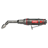 45-degree compact industrial pneumatic angle drill with 1/8-inch chuck and side exhaust for tight space drilling.